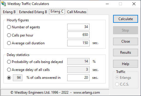 Westbay Traffic Calculators - Erlang C