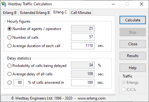 Westbay Traffic Calculators - Erlang C